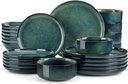 vancasso Starry Plates and Bowls Sets for 6, 24 Pieces Dinnerware Sets, Green Reactive Glaze Dishes Sets for Kitchen, Scratch Resistant Stoneware Dishes Set, Dishwasher and Microwave Safe