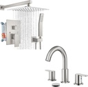 gotonovo Rainfall Bathroom Shower System Rain Shower Head and Handle Set Wall Mounted Shower Complete Combo with Bathroom Faucets for Sink 3 Hole 2 Handles Bathroom Sink Widespread Faucet
