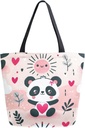 ALAZA Panda Bear with Red Hearts Canvas Tote Bag for Women Travel Work Shopping Grocery Top Handle Purses Large Totes Reusable Handbags Cotton Shoulder Bags90