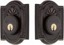 Nostalgic Warehouse 703959 Meadows Plate Double Cylinder Deadbolt Meadows Door Knob in Timeless Bronze,