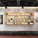 Large Wine Storage Rack Wall Mounted with LED Light,Metal Floating Shelves Featuring Hanging Wine Glass Holder,Liquor Bottle Display Shelf,for Bar,Wine Cellar,Kitchen Decor,Black/G