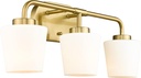 Brushed Gold Bathroom Vanity Light, Farmhouse Brass Sconces Wall Lighting with Milk White Glass, 3-Light Bathroom Light Fixture Over Mirror, AD-22004-3W-GD
