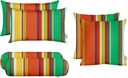 RSH DECOR: 6-Pack Pillow Set | All-Weather Spun Fabric | Water & Fade-Resistant | 17" Square, 20" x 12" Lumbar, 20" x 6" Neck Roll | Outdoor Pillows for Patio Furniture | Bright Colorful Stripe