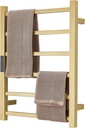 Gold Heated Towel Warmer Rack Bathroom Accessories, Wall Mounted Electric Heated Towel Rail 6 Bars Stainless Steel Electric Drying Racks with Timer, Home Towel Warmer Radiator, Hardwired