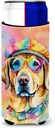Caroline's Treasures Yellow Labrador Hippie Dawg Hugger for Ultra Slim Cans Can Cooler Sleeve Hugger Machine Washable Drink Sleeve Hugger Collapsible Insulator Beverage Insulated Holder
