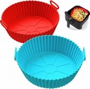 Air Fryer Silicone Liners Pot for 3 to 5 QT, Air Fryer Silicone Basket Bowl, Reusable Baking Tray Oven Accessories (Set of 2 Round- Blue, Red)