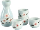 Japanese Sake Set, 5 Piece Sake Cup Set, Quaint Texture Elegant Flowers Design, for Cold/Warm/Shochu/Tea Best Gift for Family and Friends-Tea Service