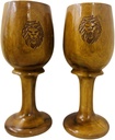 Vintage Wooden Lion Head Goblet Set of 2 – Teak Medieval-Inspired Chalices Rustic Drinkware for Wine, Whiskey, Ale Unique Kitchen, Bar, or Man Cave Decor