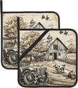 Vintage Tractor Farm Cow Pot Holders Set of 2 Kitchen Decorative Heat Resistant Potholder Cotton Lining Oven Hot Pads for Cooking Baking Microwave Oven End Dishes BBQ Holiday Decors