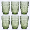 6Pcs 14OZ Drinking Glasses, Green Drinking Glasses, Colored Glassware Drinking, Highball Beverage Glasses Cup, Vintage Glassware Set for Water, Juice, Cocktail, Coffee