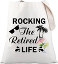 PLITI Funny Retirement Tote Bag Retired Gift Beach Lover Gift Rocking The Retired Life Shoulder Bag For Coworker