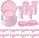 Disposable Plastic Dinnerware Set-968PCS Plastic Plates Set Includes 120 Of Each Dinner ＆ Dessert Plates, Cups, traws, Spoons, Forks & Knives for Party (Pink, 968PCS（120 Guests）)