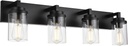 MELUCEE 4-Light Vanity Lights Over Mirror, Farmhouse Bathroom Light Fixtures Black with Clear Glass Shade, Industrial Wall Mount Lamp for Bedroom Kitchen Hallway
