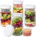 4Pack Glass Salad Jars with lids meal prep- 32oz Leakproof container for lunch | Comes with 2 Built-In Compartments for Wet/Dry Separation | salad dressing and dry ingredients storage.