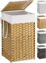 SONGMICS Laundry Hamper with Lid, 17.2 Gallon (65 L) Synthetic Rattan Clothes Laundry Basket with Lid and Handles, Foldable, Removable Liner, Goose Yellow ULCB165N01