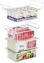 iSPECLE Deep Freezer Organizer Bins - 15.2"~17.5" Freezer Baskets for Chest Freezer, 5 Cu.FT Deep Chest Freezer Organizer Bins, 1 Expandable Hanging Basket and 3 Pack Stackable Bins, 4 Pack White