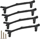 4Pcs Large Vintage Tree Twig Branch Cabinet Knobs Pulls Handles,Zinc Alloy Drawer Pull Handle for Farmhouse Cabin Mountain House Kitchen Cupboard Wardrobe (4 Pack, Hole Distance 5", Black)
