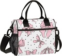 Cute Bows Pink Lunch Bag Insulated Cooler Bag Tote Reusable Lunch Box for Women Men Adult Adjustable Shoulder Strap Leakproof for Work Picnic