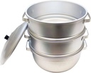 TrueCraftware- 11 1/2" x 14 1/2" Aluminum 3 Tier Steamer Set 1/8” hole size- Steamer for Cooking Pot Food Steam Pots with Lid for Cooking Vegetables Seafood Soups Stews and Pasta