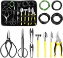 MOSFiATA Bonsai Tools Set 13 Pcs High Carbon Steel Succulent Gardening Trimming Tools Set Include Pruning Shears, Scissors, Mini Rake, Round and Pointed Shovel &Training Wire in PU Leather Bag