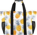 ALAZA White Pineapple Yellow Large Reusable Grocery Bag Heavy Duty Reusable Shopping Bag with Reinforced Bottom Handles Foldable Bag