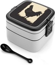 Bento Lunch Box for Women Lunch Containers for Adults Farmhouse Chicken Double Layered Lunchbox Large Capacity Bento Box with Cutlery for Work Picnic Camping Travel