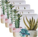 Cactus Verde 10.5" Square Dinner Plates, Set of 4 – Ceramic Southwestern Dinnerware with Watercolor Succulents – Durable Microwave Safe Plates for Everyday Meals and Entertaining