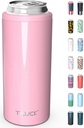 TILUCK Skinny Can Cooler for Slim Beer & Hard Seltzer, Stainless Steel, Doucle-Walled Stainless Steel Insulated Slim Cans, Standard 12 oz (Glitter Blush)