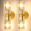 Crystal Wall Sconces Set of Two, 13'' Modern Brass Sconces Lighting with K9 Crystal Lampshade, Indoor Large Brass Wall Light Fixtures for Living Room Bathroom Hallway Stairs Bedroom