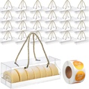 Qilery 36 Pcs Clear Cupcake Boxes with Thank You Label Stickers 3 Count Bulk Cupcake Containers with Handle Rectangular Bakery Box Gable Boxes for Thanksgiving Christmas Cakes Packaging 9 x 3 x 3 Inch