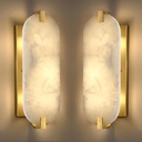15.7" Natural Oval Alabaster Marble Modern Concise 2 Pack 2 Light Wall Sconce Fixture,Gold Finish for Bathroom Bedroom Hallway Bedside Staircase Vanity Mirror