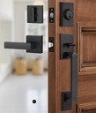Heavy Duty Front Door Handle Set with Deadbolt,Exterior Door Lock Set with Reversible Door Lever, Matte Black