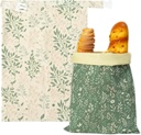Reusable Beeswax Bread Bags - 2 Pack Bees Wax Food Wraps, Homemade Sourdough Bread Storage, 2-in-1 Linen Cotton Large Freezer Container Home Baking Accessories with Lining (Green Leaf)