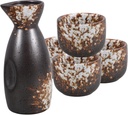 Traditional Japanese Sake Pot and Cups 5pcs Set Ceramic Pot Rice Wine Sake Serving Kit