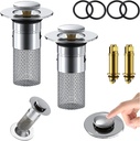 Universal Bathroom Sink Stopper,Drain Filter with Removable Stainless Steel Filter Hair Catcher for US Bathroom Stopper Replacement Bathroom Drain Strainer (2PC)