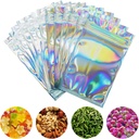 100 Pieces Smell Proof Bags - 3x5 Inches Resealable Mylar Bags Clear Zip Lock Food Candy Storage Bags Holographic Rainbow Color