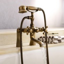 Antique Vintage Brass 6" Centers Two Handle Bathroom Clawfoot Bathtub Shower Combo Faucet Deck-Mounted Antique Brass Finish Two Handles Two Holes. Discount Faucet