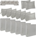 14 Pcs Patio Cushion Covers Sofa Cushion Covers Replacement Outdoor Patio Slipcovers Patio Furniture Cushions Covers with Zipper 3 Sizes, Gray(Covers Only)