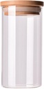 ECYC Ltd Glass Food Storage Jars with Airtight Bamboo Wooden Lids, Round Clear Storage Container Glass Kitchen Airtight Canisters for Spices, Pasta, Nuts, Flour, Candy, Cookie, Coffee Beans, 10.14 OZ