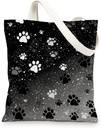 Paw Print Canvas Tote Bags, Stylish Paw Pattern Reusable Grocery Bags, Lightweight Washable Shoulder Strap Canvas Bags for