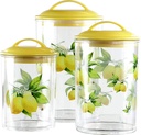 Reston Lloyd Food Storage Containers, BPA Free Airtight Canisters for Cereal, Pasta, Sugar, Coffee, Flour, Cookies, Loose Tea, for Kitchen Organization, Set of 3, Fresh Lemons