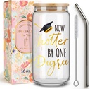 2025 Funny Drinking Glass Cup Graduation Gifts for Women Men Her Him,Now Hotter By One Degree,Gag Birthday Graduation Cups Gift for Bechelor Master Phd,Ice Coffee Glass Tumbler with Lid and Straw -3
