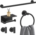 5-Piece Towel Bar Set Black Bathroom Hardware Accessories Set Upgraded Toilet Paper Holder with Shelf Towel Holder Set for Bathroom Stainless Steel Wall Mounted