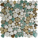 Hominter Pebble Porcelain Mosaic Glossy Mixed Aqua, Cream & Coffee Glazed Ceramic Tile for Bathroom, Shower Floor, Accent Wall, Spa Decor (10 Square Feet)