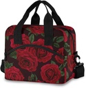 Insulated Lunch Bag for Women Men Red Rose Flower Floral Lunch Box Reusable Lunch Cooler Bag Large Lunch Tote Bag for Work Picnic Travel School