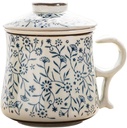 123Arts Ceramic Mug Blue and White Tea Cup with Lid and Filter