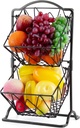 Wetheny 2 Tier Fruit Basket Fruit Bowl for Kitchen Counter,Bread,Fruit and Vegetable Holder Storage Basket,Wire Hanging Basket stand for Kitchen Organizer, Matte Black