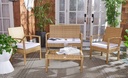 SAFAVIEH Outdoor Collection Bassey Natural/White Cushion 4-Piece Conversation Patio Set PAT7507D