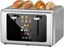 whall 4 Slice Touch Screen Toaster, Stainless Steel Toasters Digital Timer, Dual Control Panel Toasters，6 Shade Settings＆6 Bread Types, Smart Wide Slots, Bagel, Cancel, Defrost