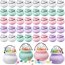 Roowest 40 Pcs Halloween Mini Plastic Cauldron 3" Small Black or Colorful Witch Calderon Pot with Handle Trick or Treat Candy Kettle Bucket for St. Patrick's Day, Halloween Party Favor (Retro Style)